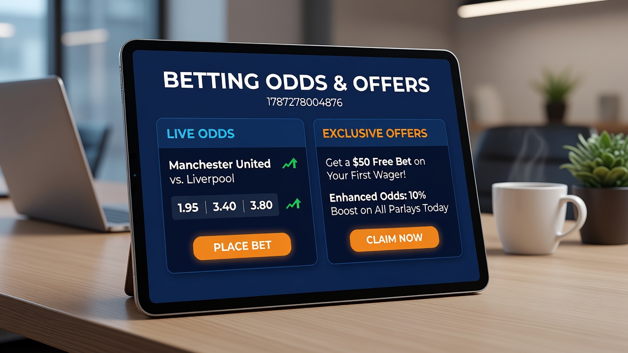 Infographic showing various betting promotions including enhanced odds and cashback structures alongside probability tables