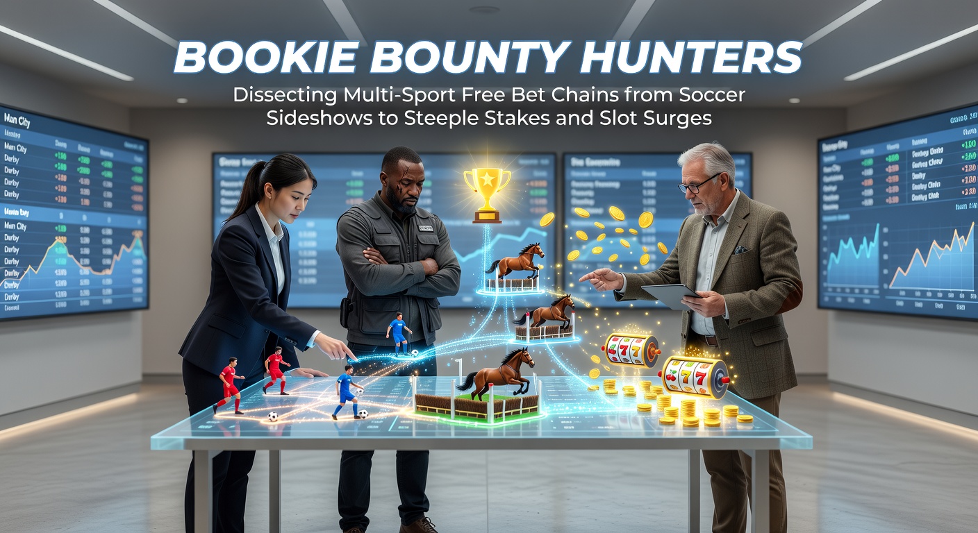Dynamic graphic showing a chain linking soccer pitches, steeplechase hurdles, and flashing slot reels in a seamless betting progression