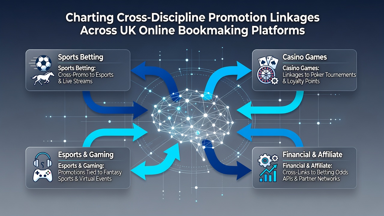 Network diagram showing connected betting promotions across football, horse racing, and casino categories on UK platforms
