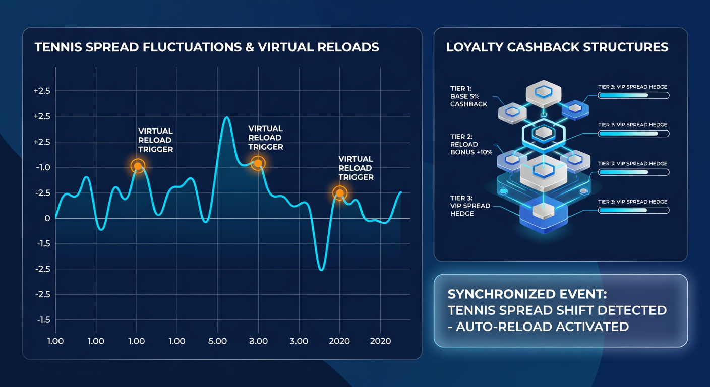 Loyalty dashboard showing cashback tiers next to tennis spread movement logs and virtual reload timers