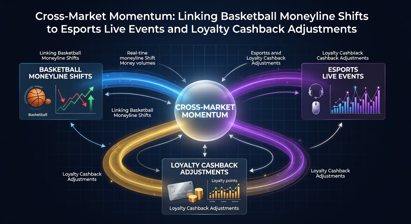 Basketball arena with digital betting overlays showing moneyline movements connected to esports tournament screens