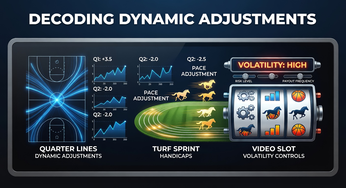 Dynamic betting adjustments across basketball, horse racing, and casino slots visualized in a modern interface