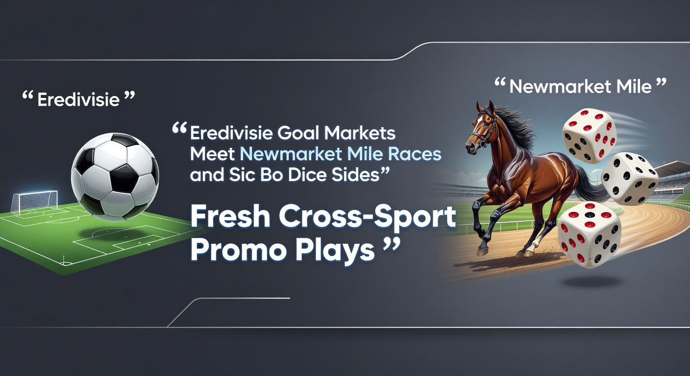 Vibrant scene blending Eredivisie football action with Newmarket racecourse horses thundering down the track and Sic Bo dice rolling across a casino table, highlighting cross-sport betting promotions