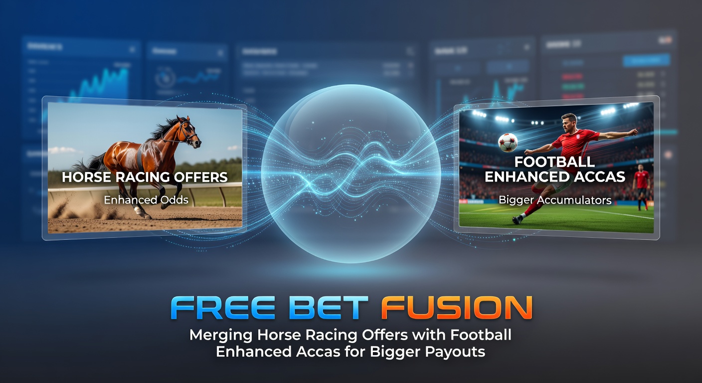 Horse racing at Cheltenham Festival with overlaid football accumulator odds, illustrating bet fusion strategy