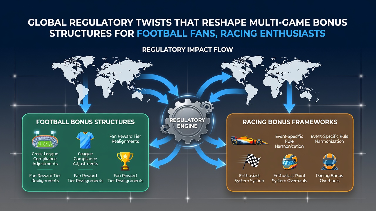 Diagram showing separated bonus tracking systems for football, racing, and casino promotions under updated global regulations