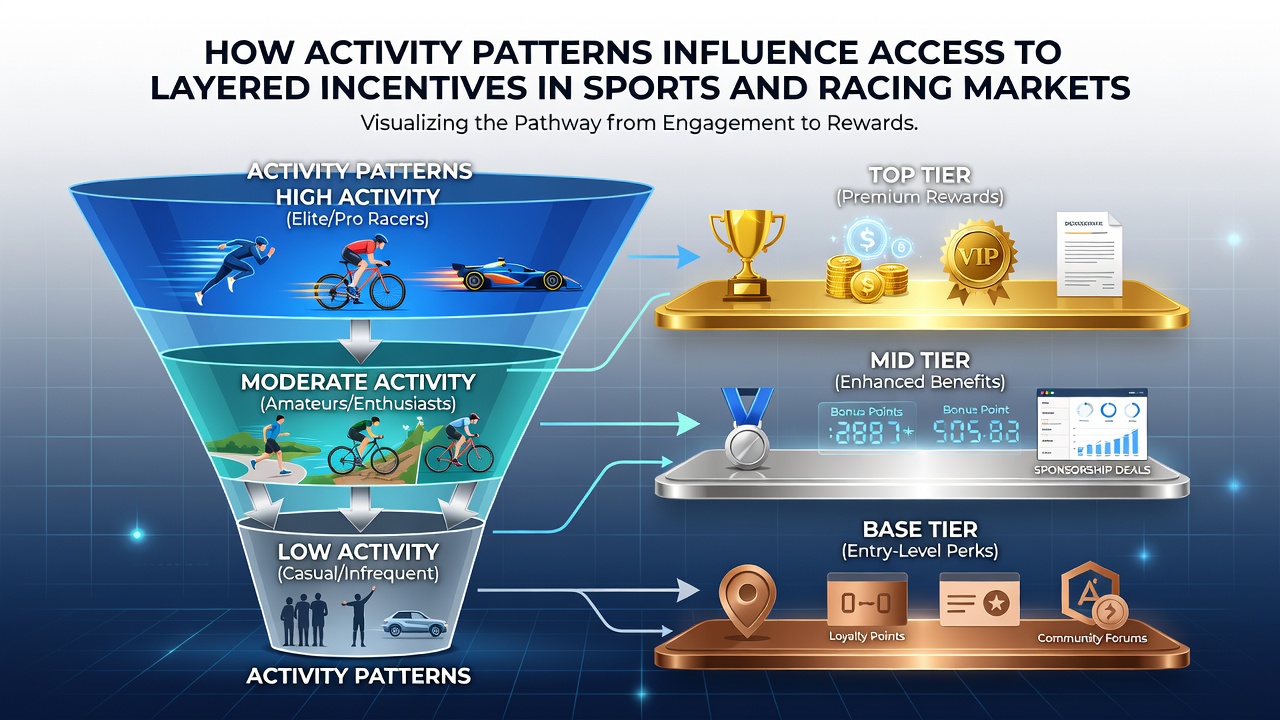 Chart showing participant activity timelines and incentive layer progression in sports and racing
