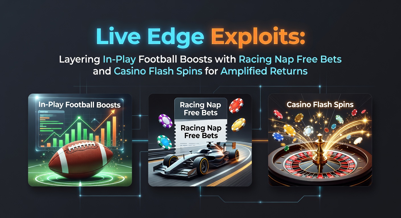 Dynamic graphic showing in-play football action overlaid with horse racing naps and spinning casino reels, symbolizing layered betting strategies