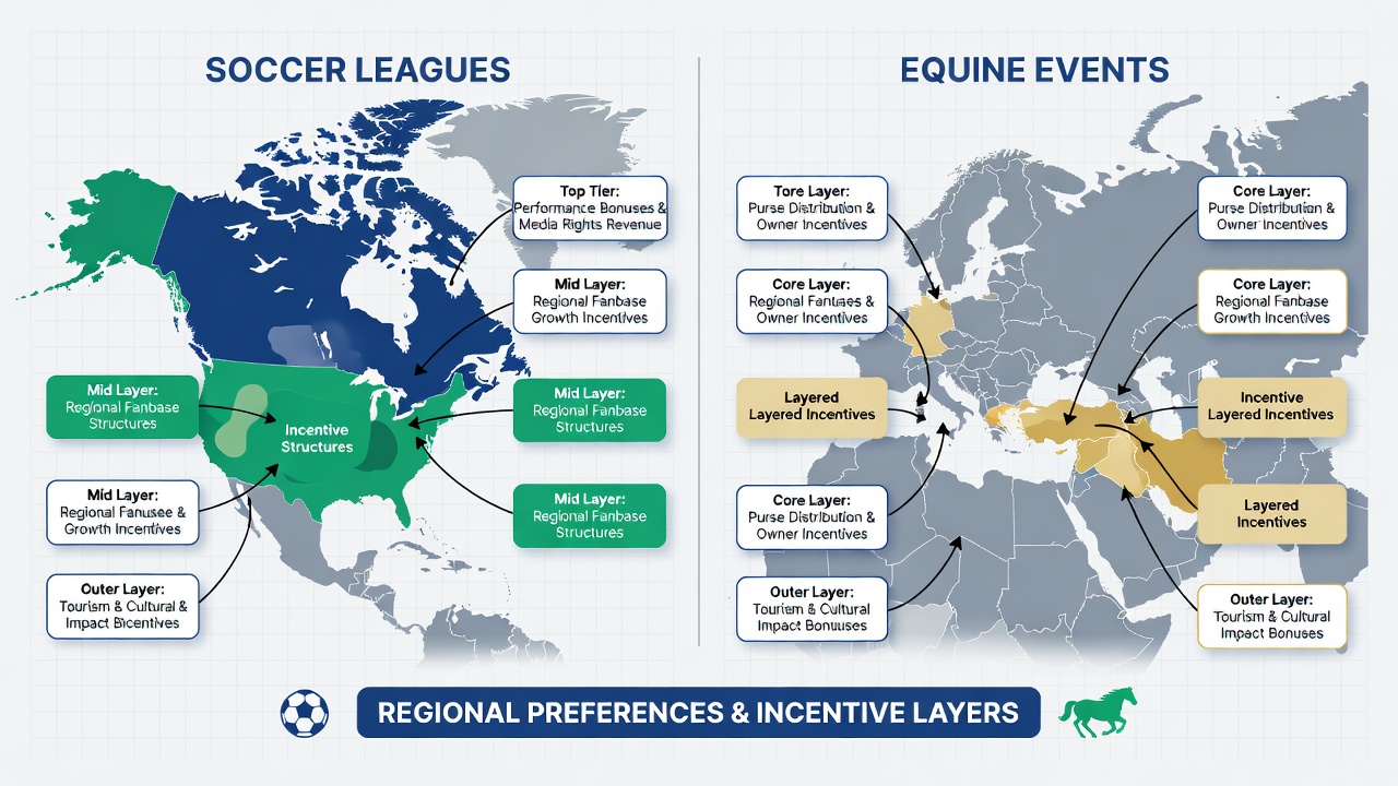 Chart illustrating layered incentive flows between soccer leagues and equine events on UK betting platforms