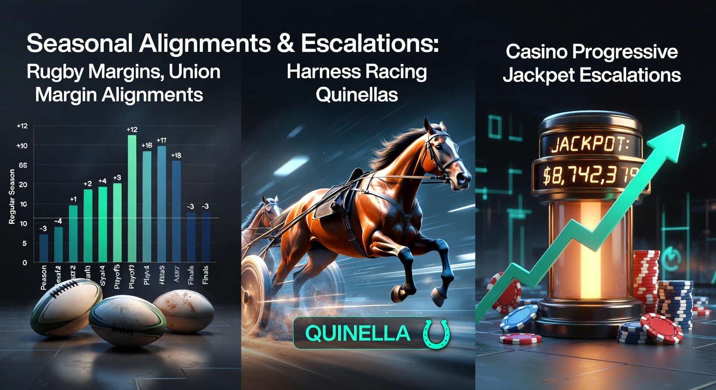 Rugby union players contesting a match alongside harness racing tracks and casino gaming tables