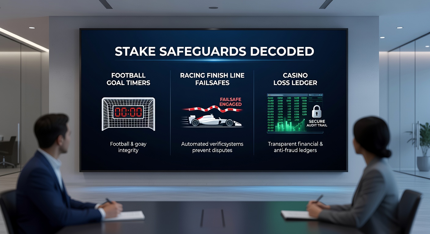 Close-up of a horse racing photo finish at the line, with overlaid betting interface showing failsafe options activating during a stewards' inquiry